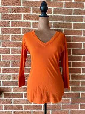 Petit Pois by Viviana G Orange Sheer V-Neck Long Sleeve Women's, Size L